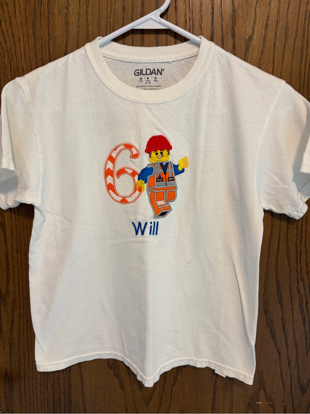 Kids White LEGO Construction Custom Tshirt for Will (age) 6